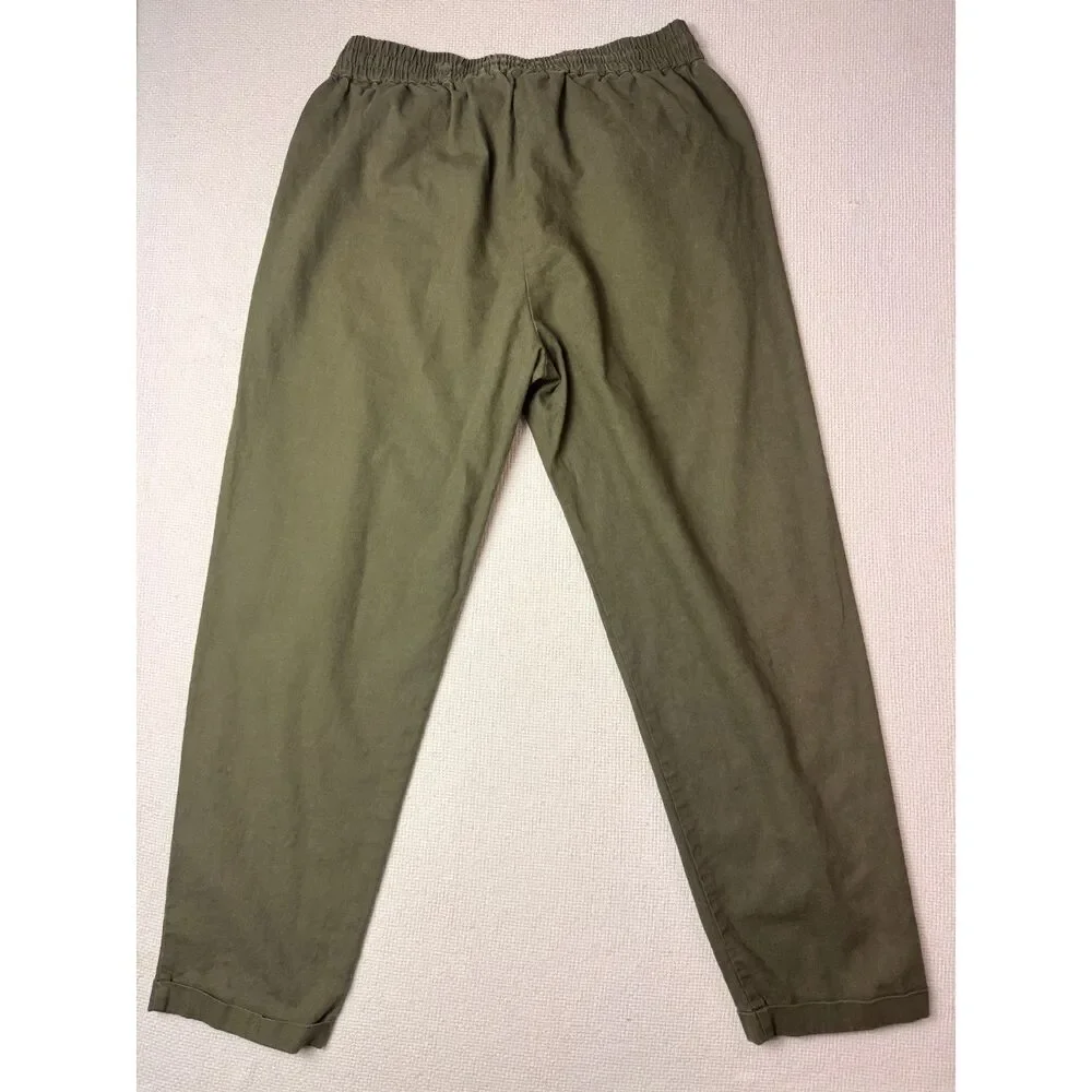J.Crew Olive Linen Blend Drawstring Pull-On Pants Women's Size 4 lagenlook comfy